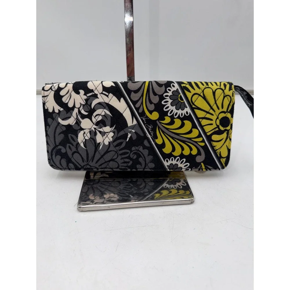 Vera Bradley Baroque Travel Organizer Wallet Black Yellow Floral Retired